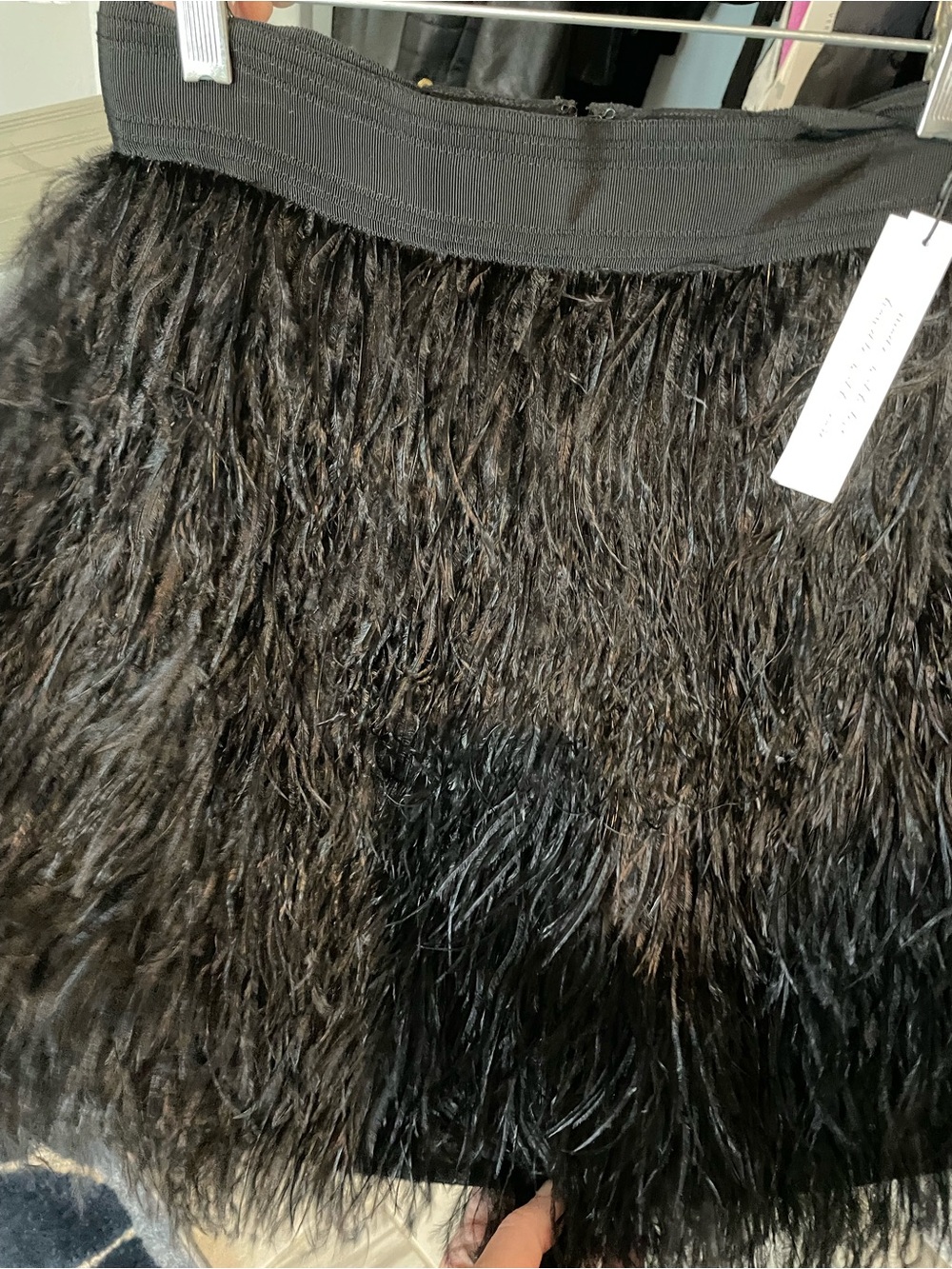 Alice + Olivia Black Feather Trim Mini Skirt